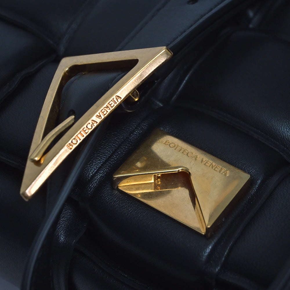 Bottega Veneta Black Padded Cassette Intreccio Lambskin Leather Crossbody Bag [Clearance Sale]