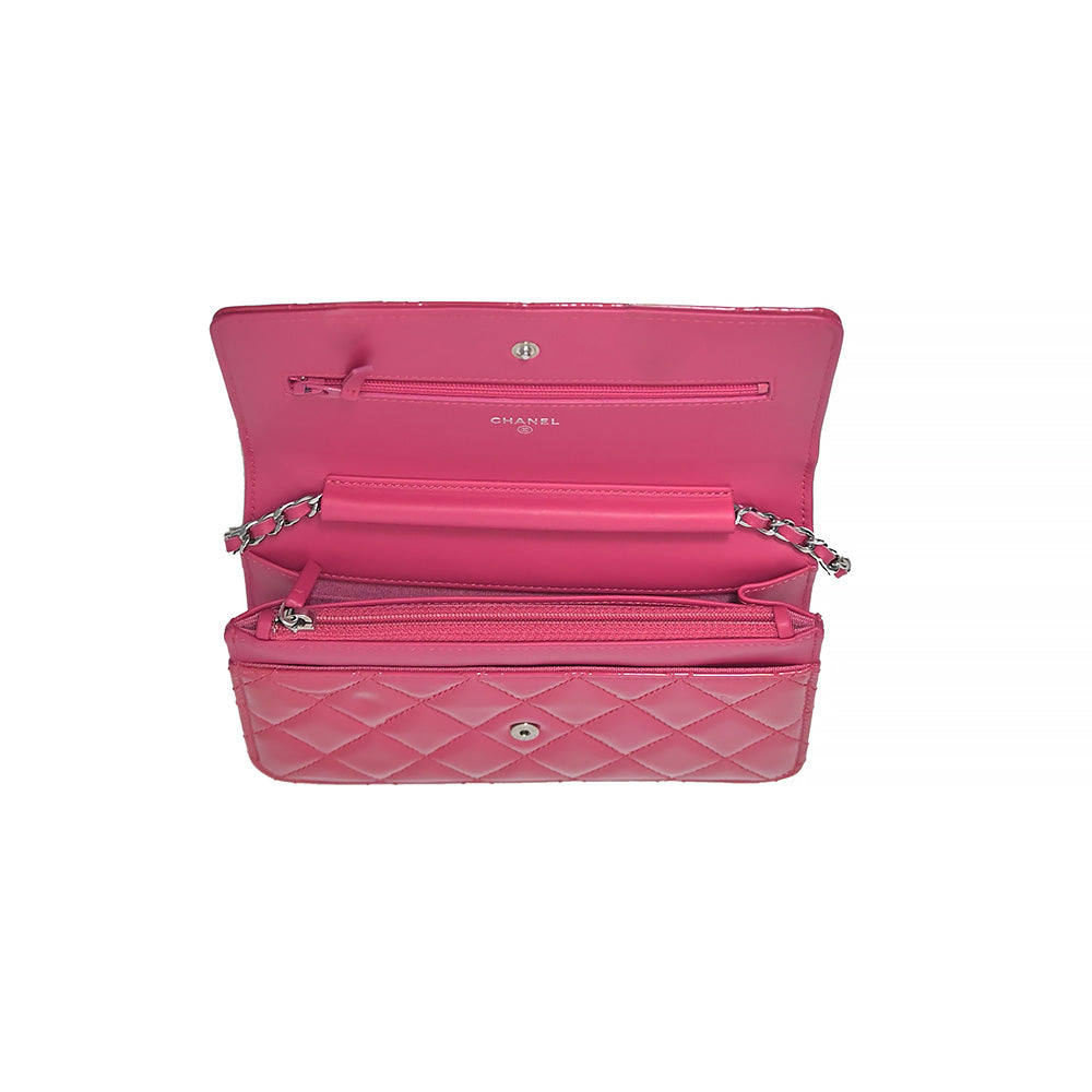 Chanel Fuchsia Patent Leather Classic Wallet On Chain (WOC) [Clearance Sale]
