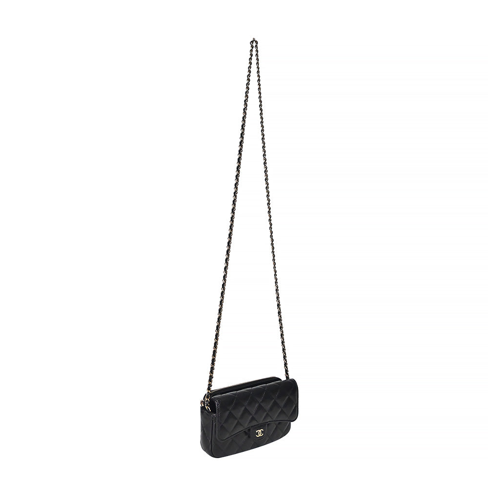 Black Quilted Caviar Phone Holder with Chain Bag (Rented Out)