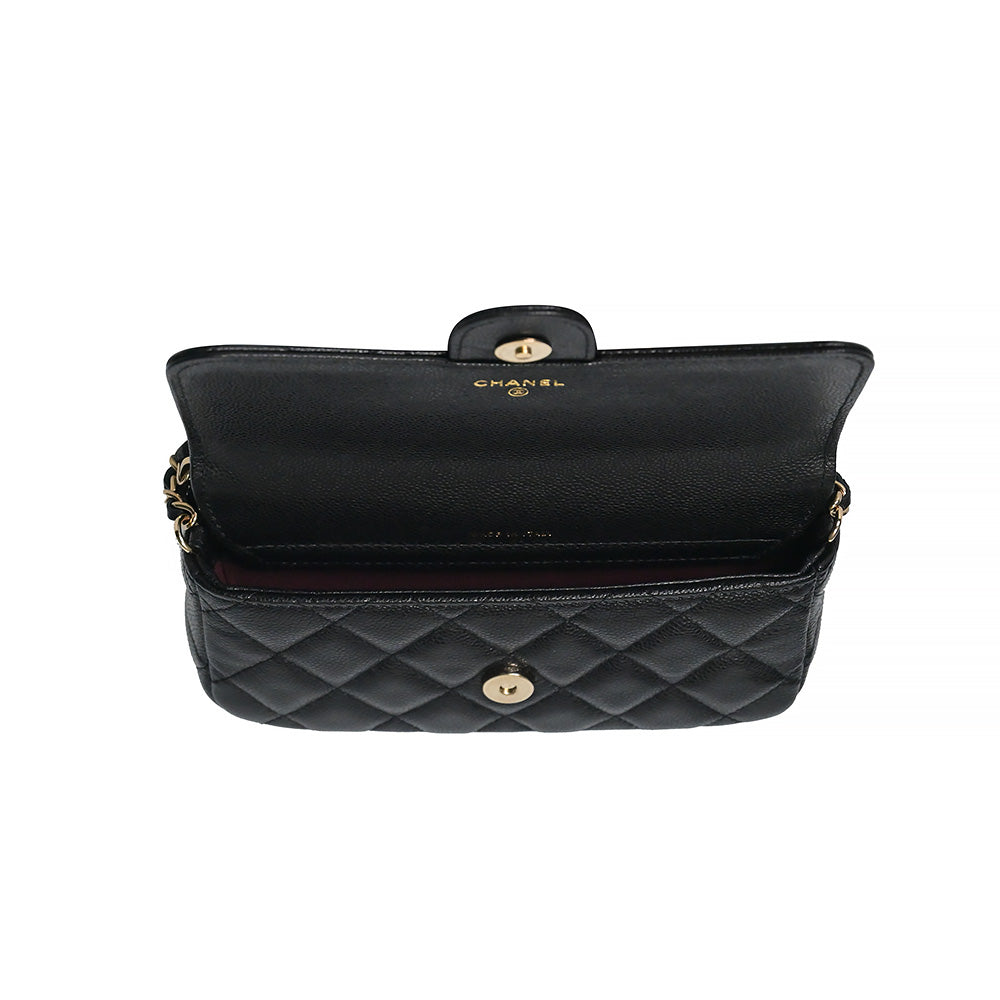 Black Quilted Caviar Phone Holder with Chain Bag (Rented Out)
