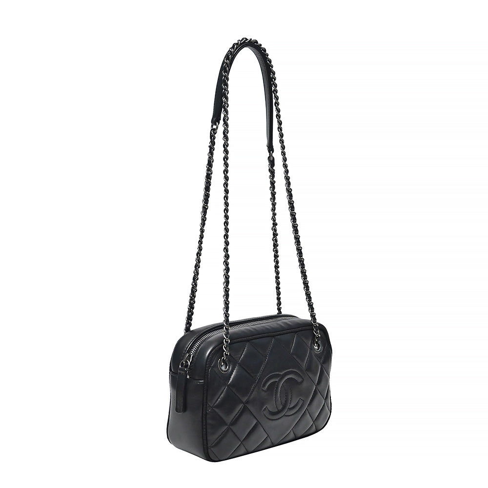 Black Quilted Nappa Lambskin Vintage Camera Bag (Rented Out)