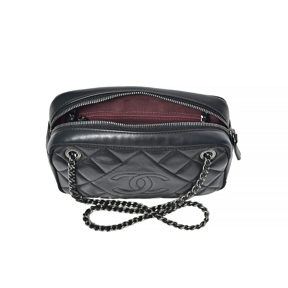 Black Quilted Nappa Lambskin Vintage Camera Bag (Rented Out)