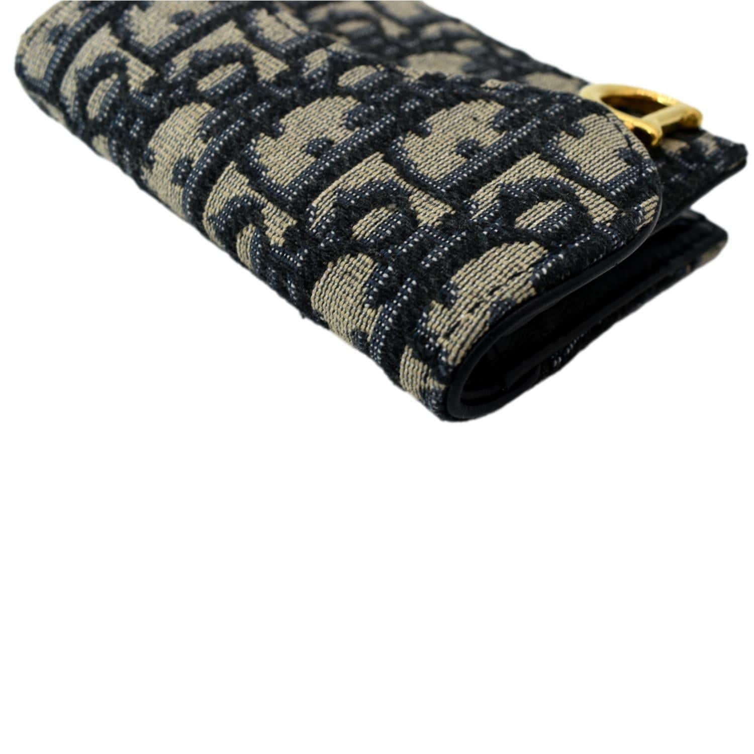 CHRISTIAN DIOR Saddle Flap Jacquard Canvas Card Holder Beige
