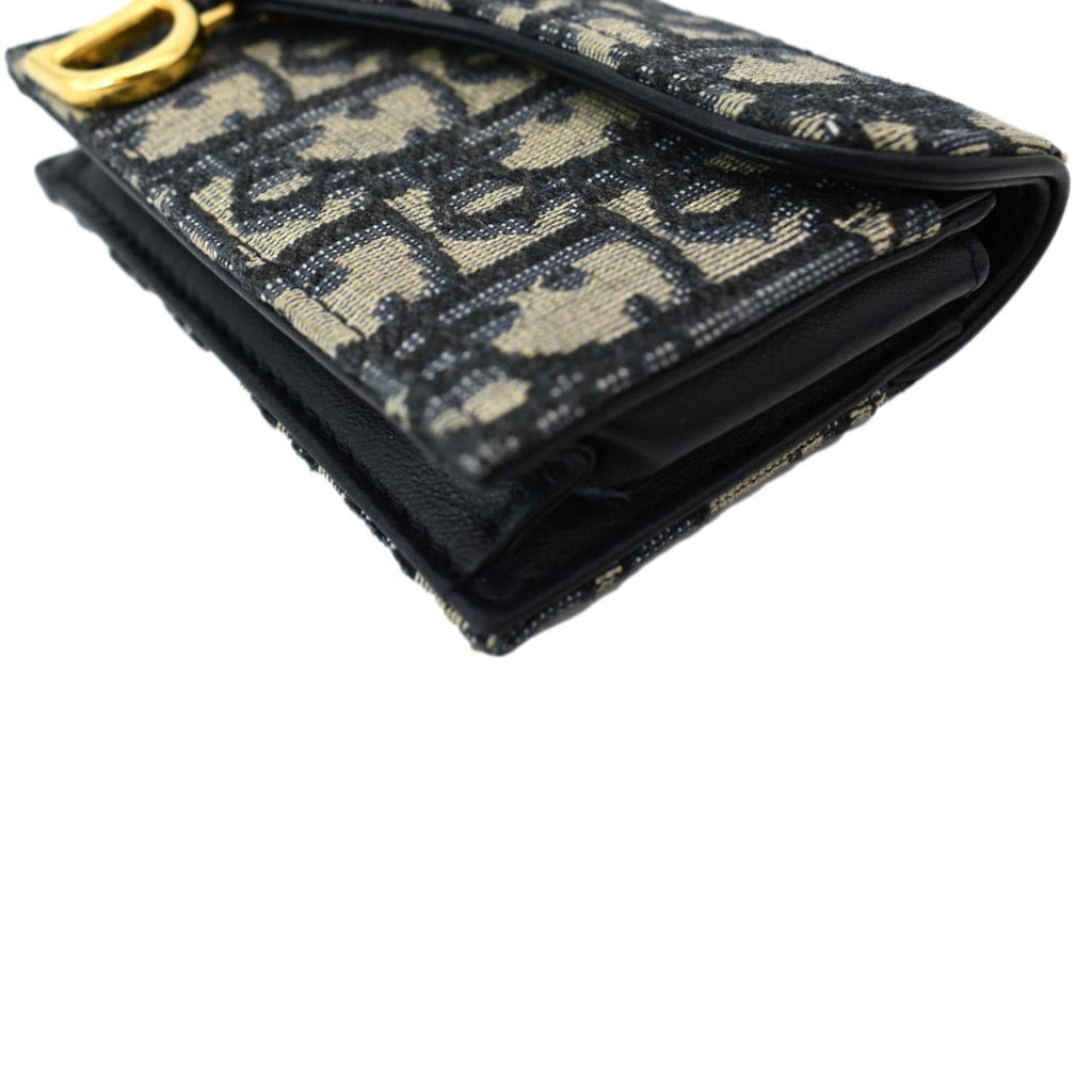 CHRISTIAN DIOR Saddle Flap Jacquard Canvas Card Holder Beige