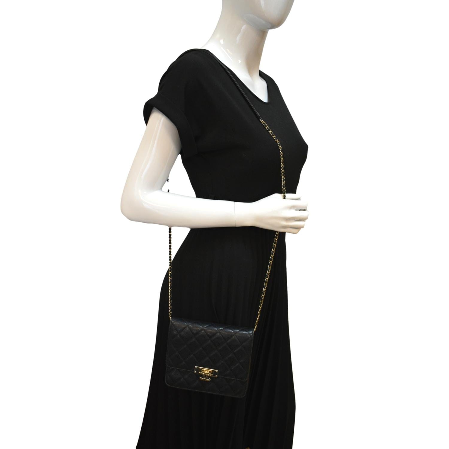 CHANEL Golden Class Caviar Leather Wallet on Chain Bag Black
