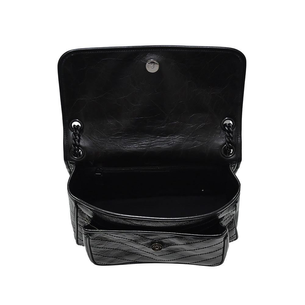 Black Niki Vintage Leather Medium Shoulder Bag (Rented Out)