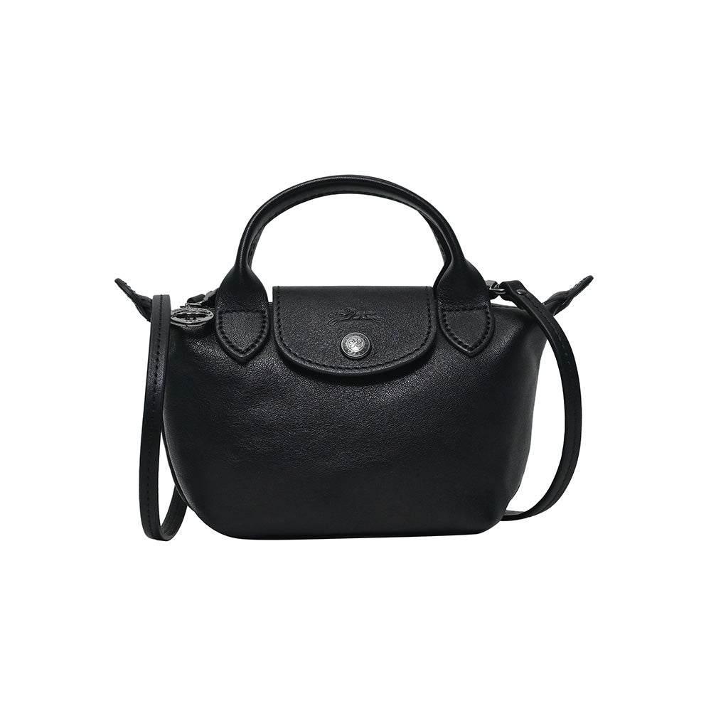 Longchamp Black Le Pliage Cuir Crossbody Bag With Top Handle - 2