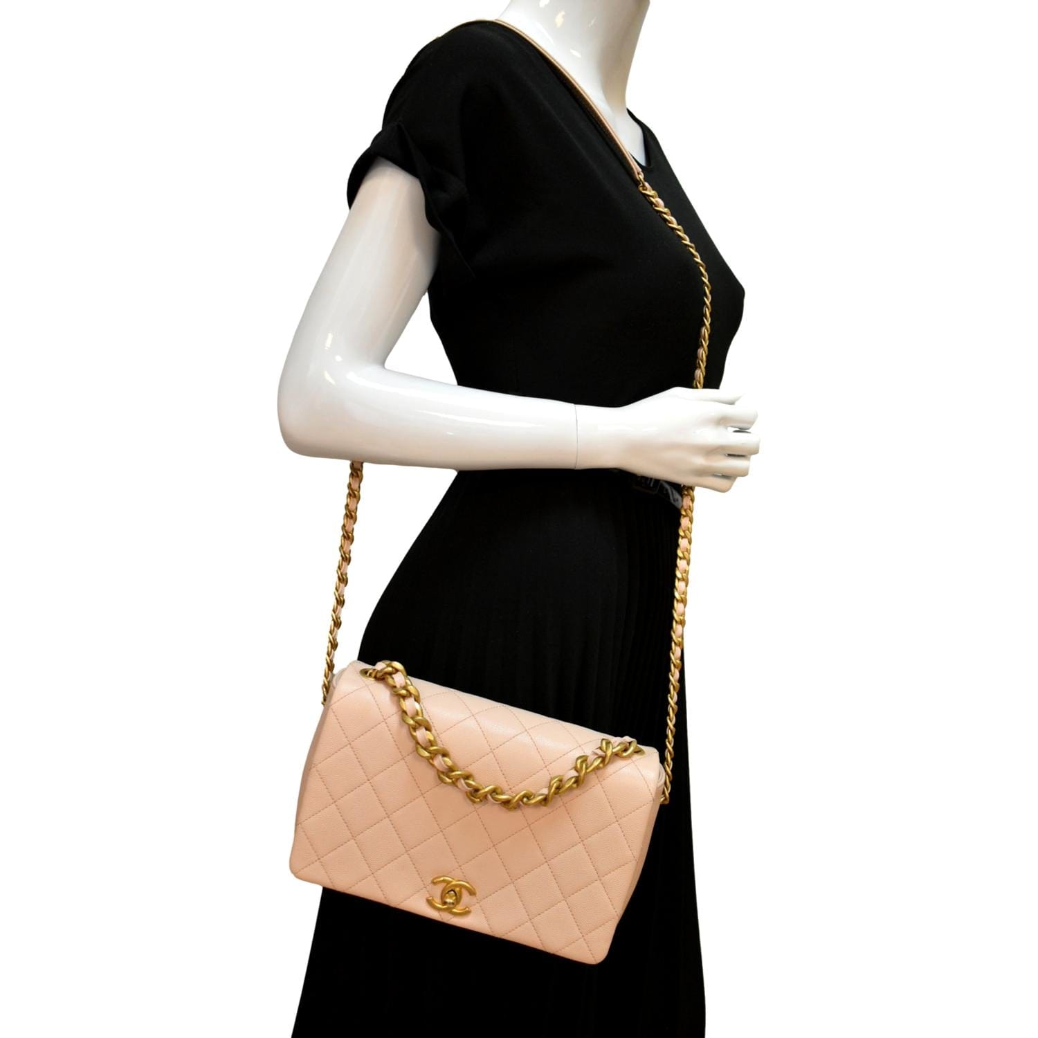 CHANEL Medium Fashion Therapy Flap Quilted Caviar Crossbody Bag Nude