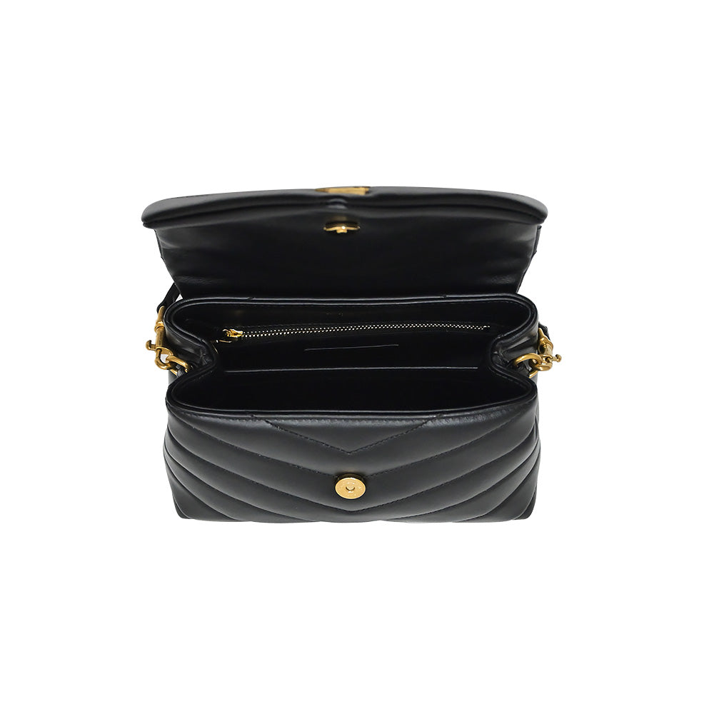 Black Matelasse Leather Loulou Toy Bag in Antique Gold Hardware (Rented Out)