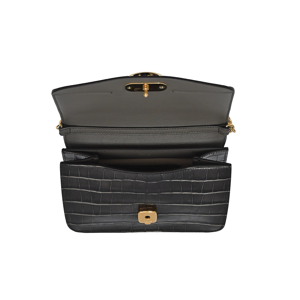 Black Croc Embossed Chloe C Clutch With Chain (Rented Out)