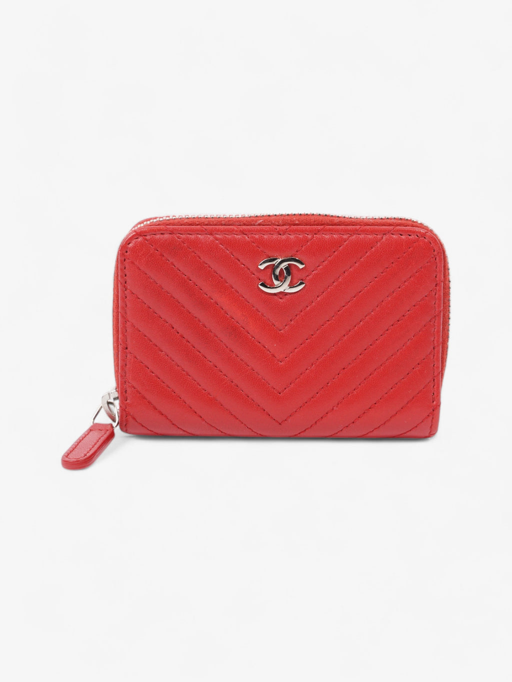 Chanel Zip Around Coin Purse Red Lambskin Leather