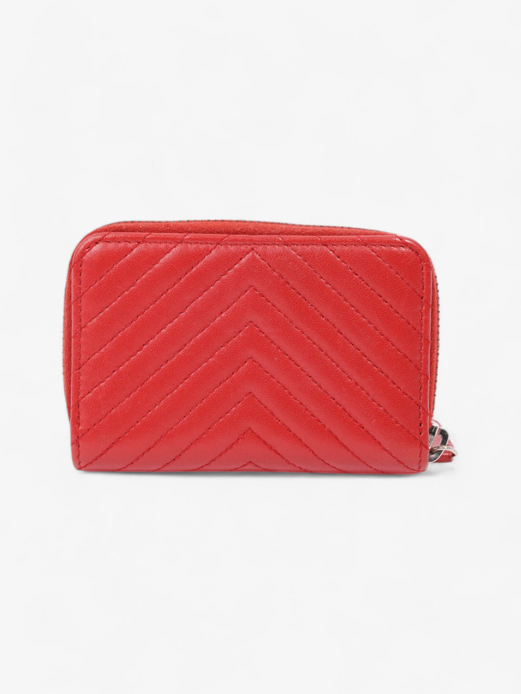 Chanel Zip Around Coin Purse Red Lambskin Leather