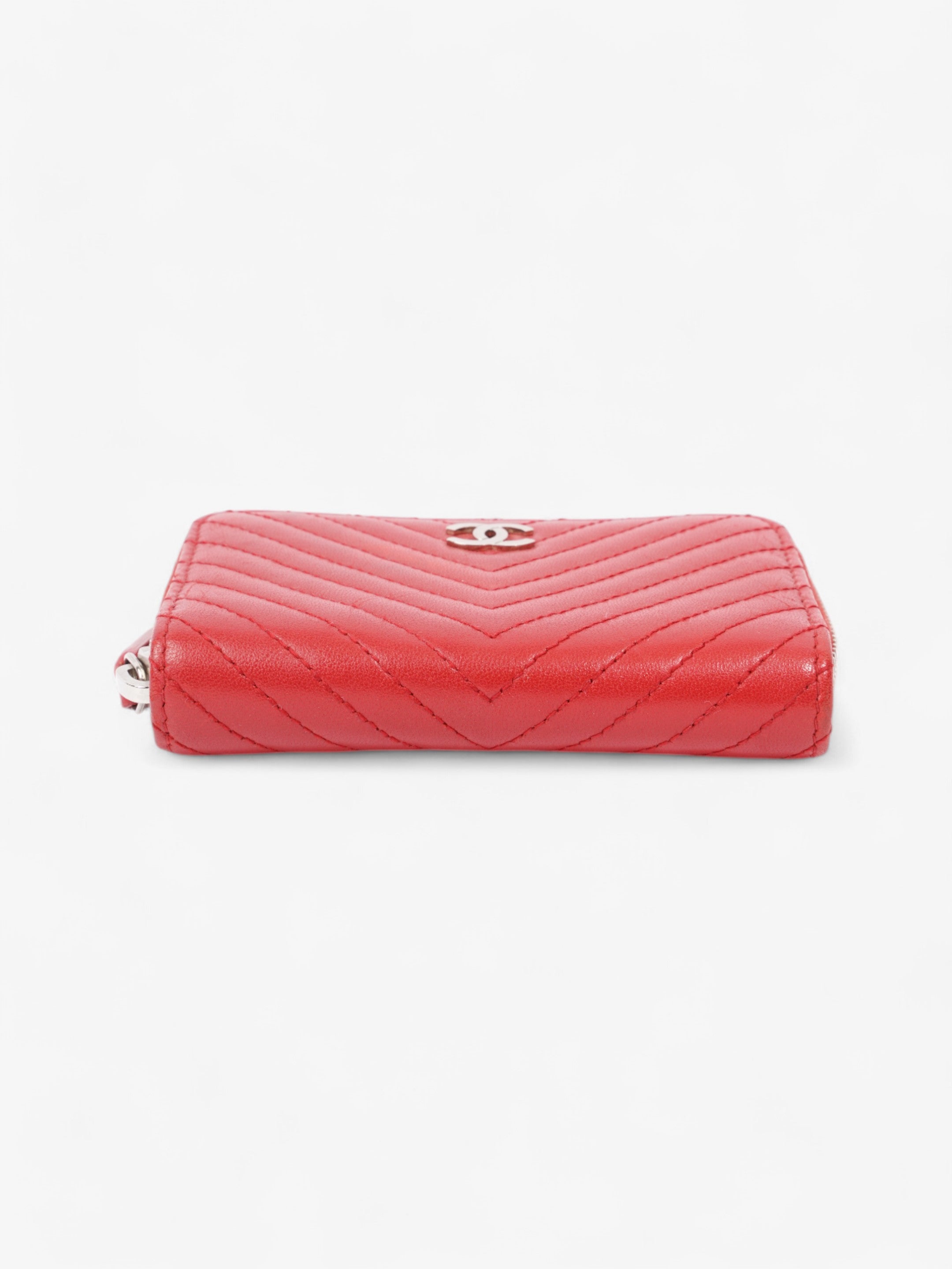 Chanel Zip Around Coin Purse Red Lambskin Leather
