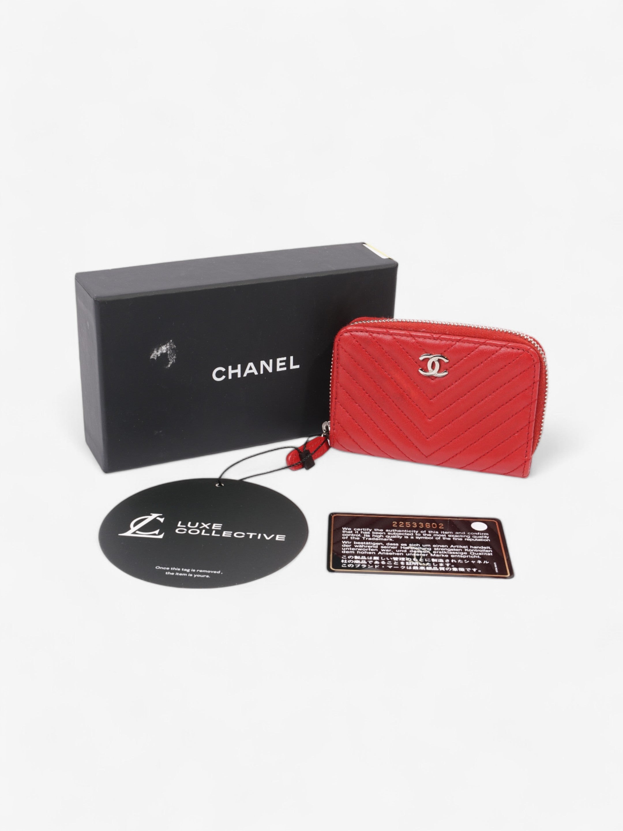 Chanel Zip Around Coin Purse Red Lambskin Leather