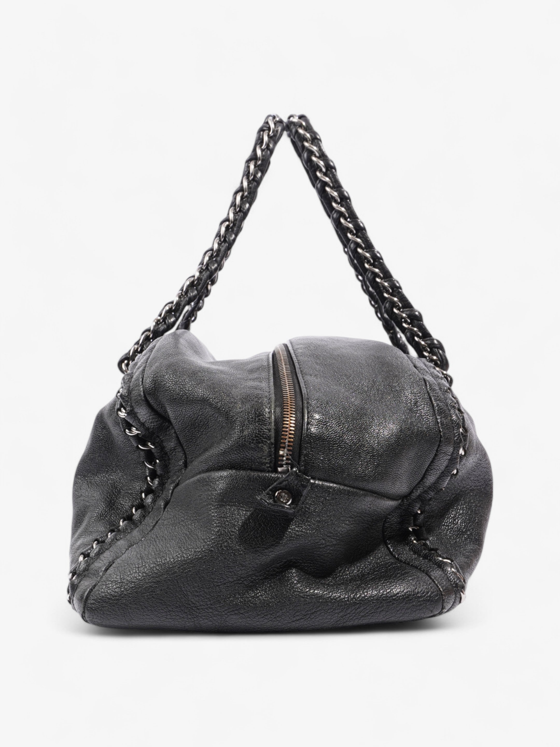 Chanel Luxe Ligne Bowling Bag Black Goatskin Leather Large
