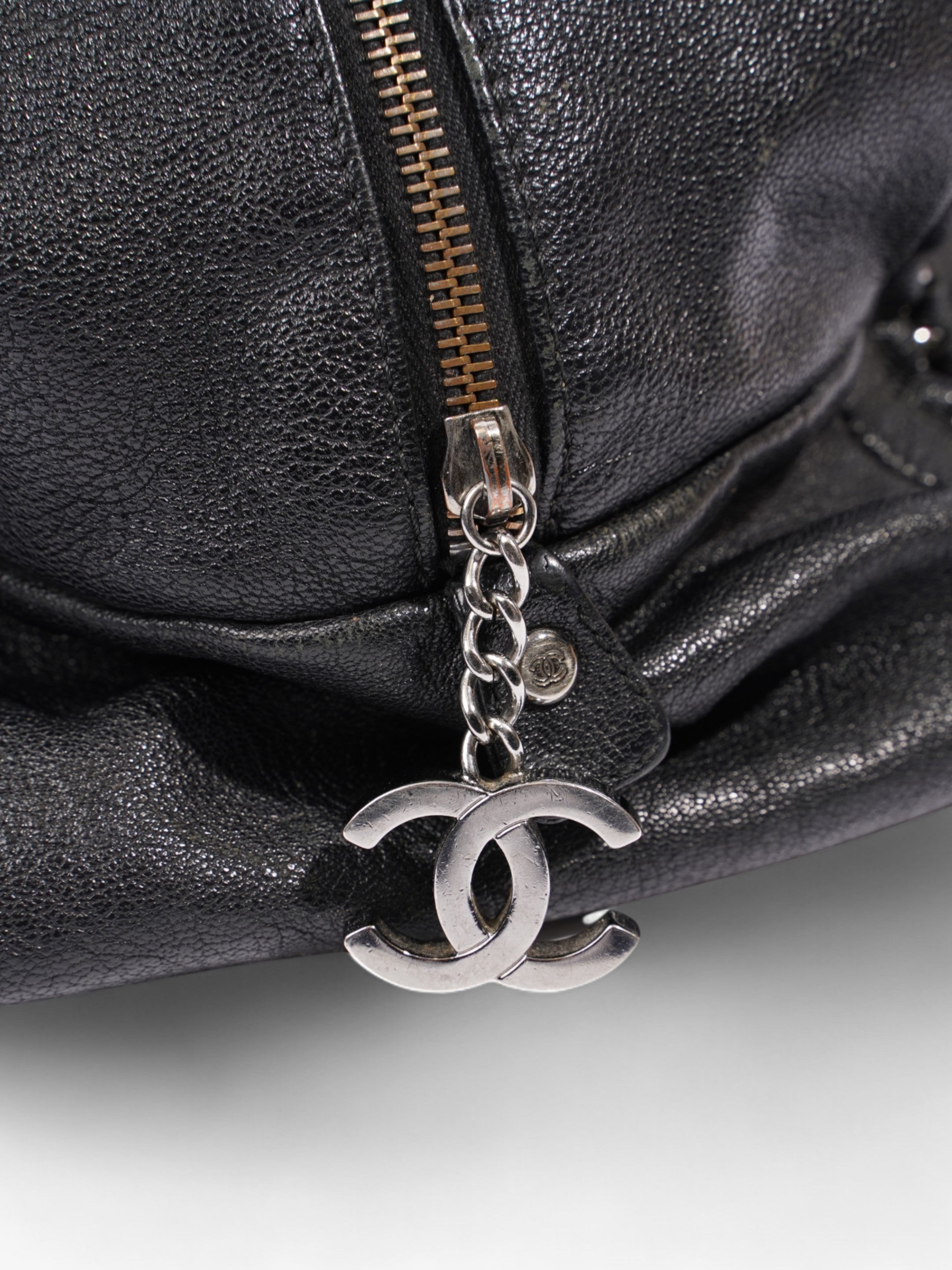 Chanel Luxe Ligne Bowling Bag Black Goatskin Leather Large