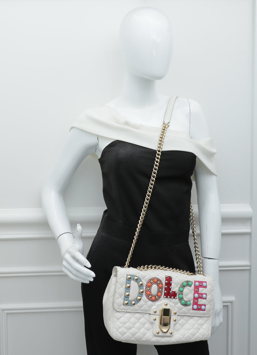 Dolce & Gabbana White Lucia Quilted Studs Embellished Medium Bag