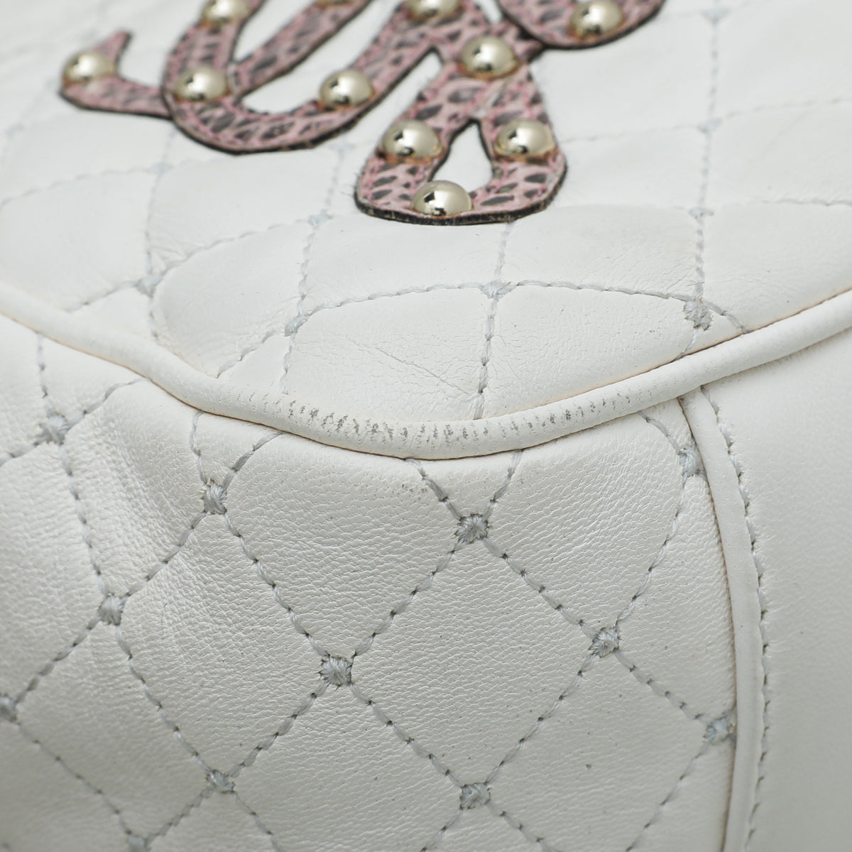 Dolce & Gabbana White Lucia Quilted Studs Embellished Medium Bag