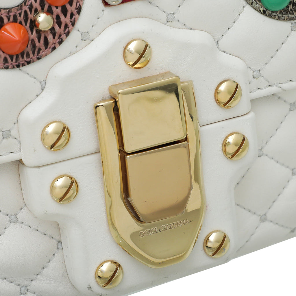 Dolce & Gabbana White Lucia Quilted Studs Embellished Medium Bag