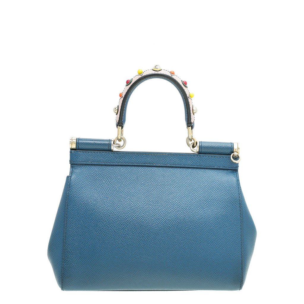 Dolce & Gabbana Blue Sicily Studs Handle Small Bag