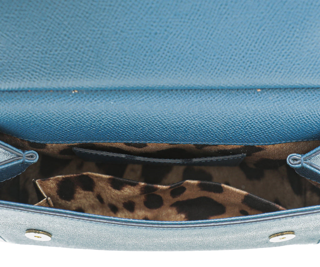 Dolce & Gabbana Blue Sicily Studs Handle Small Bag
