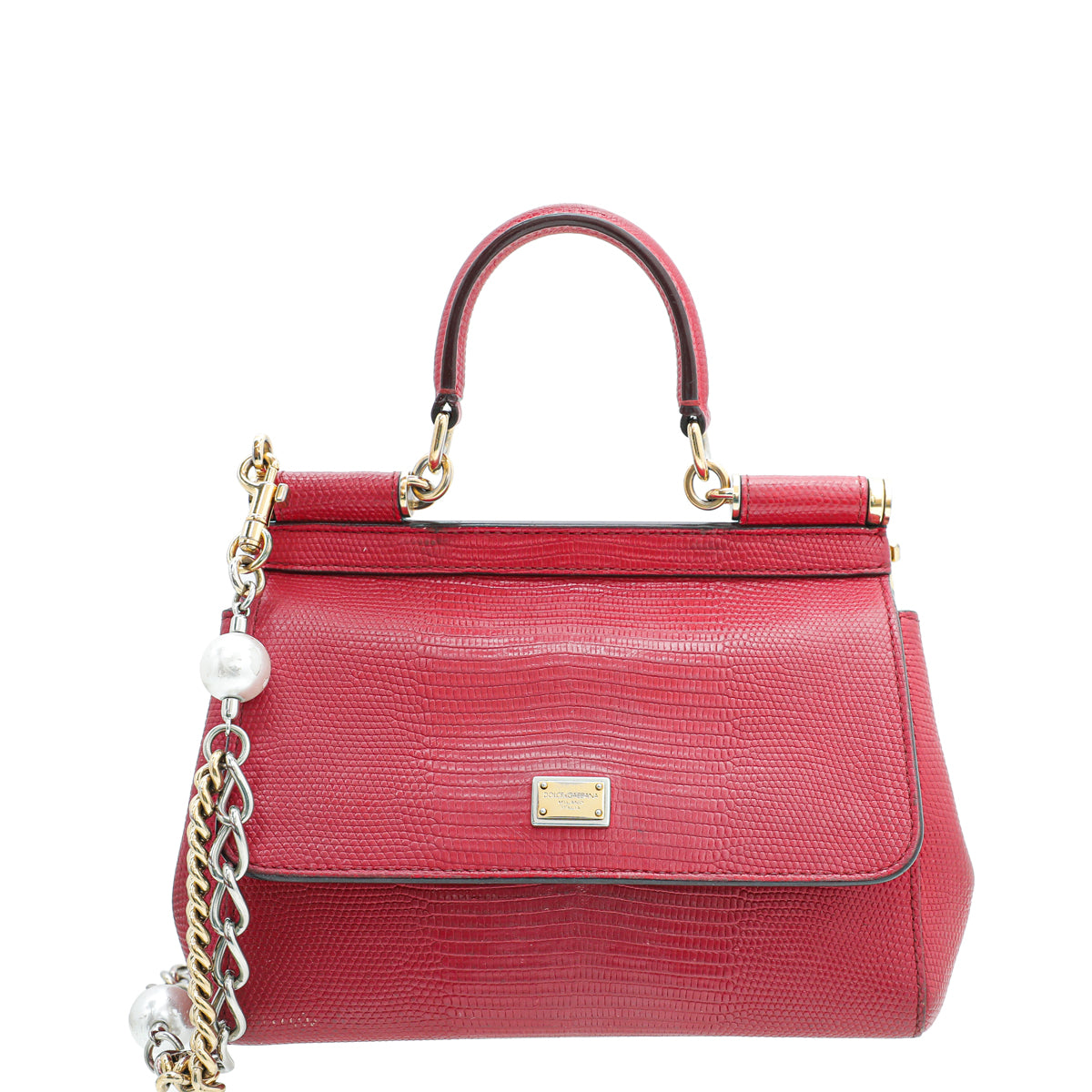 Dolce & Gabbana Red Iguana Print Sicily Small Chain Bag