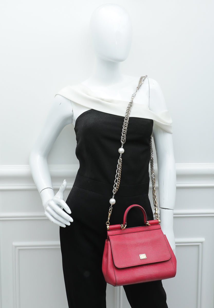 Dolce & Gabbana Red Iguana Print Sicily Small Chain Bag