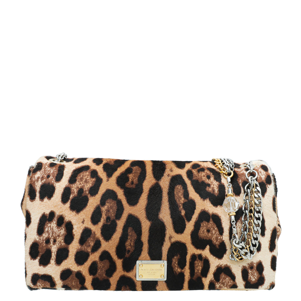 Dolce & Gabbana Brown Leopard Calf Hair Miss Charles Bag