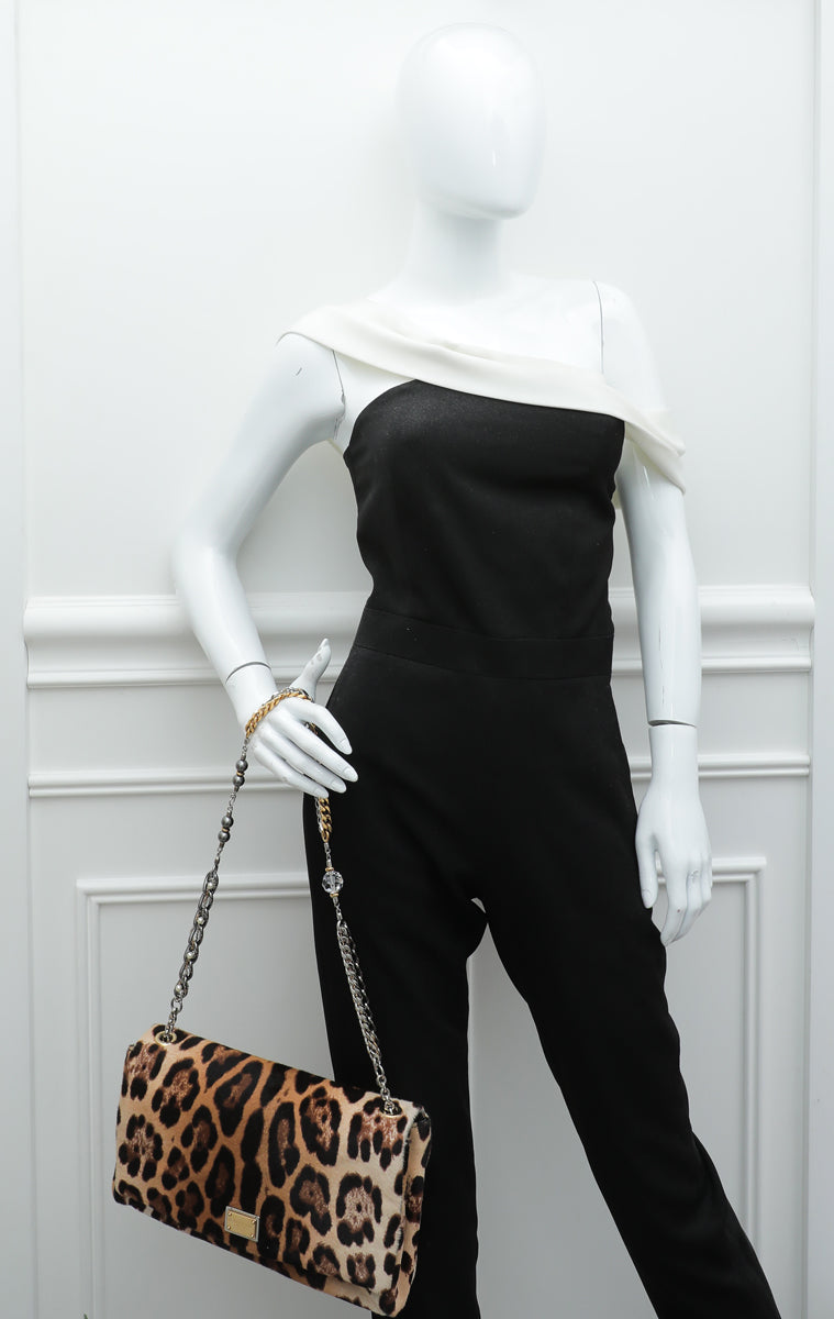 Dolce & Gabbana Brown Leopard Calf Hair Miss Charles Bag