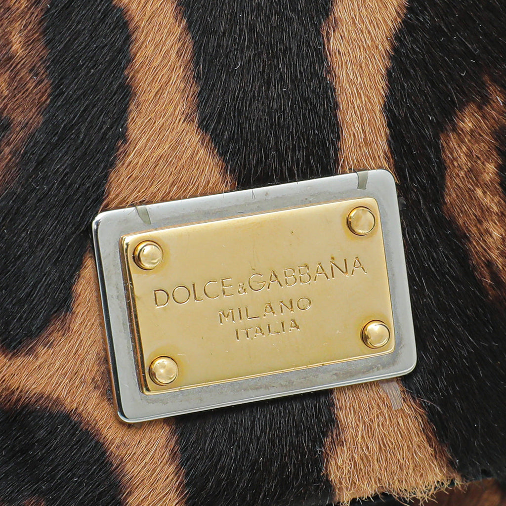 Dolce & Gabbana Brown Leopard Calf Hair Miss Charles Bag