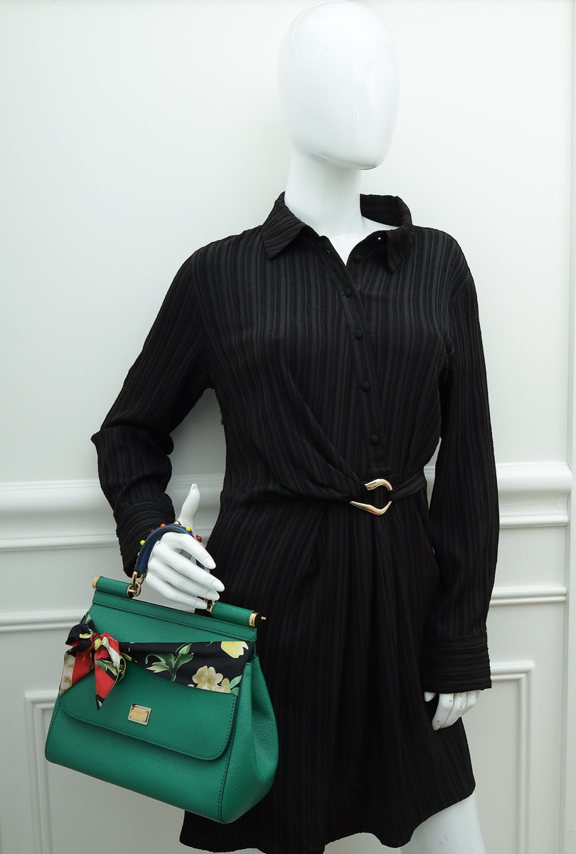 Dolce & Gabbana Green Dauphine Studded Handle Sicily Bag W/ Twilly