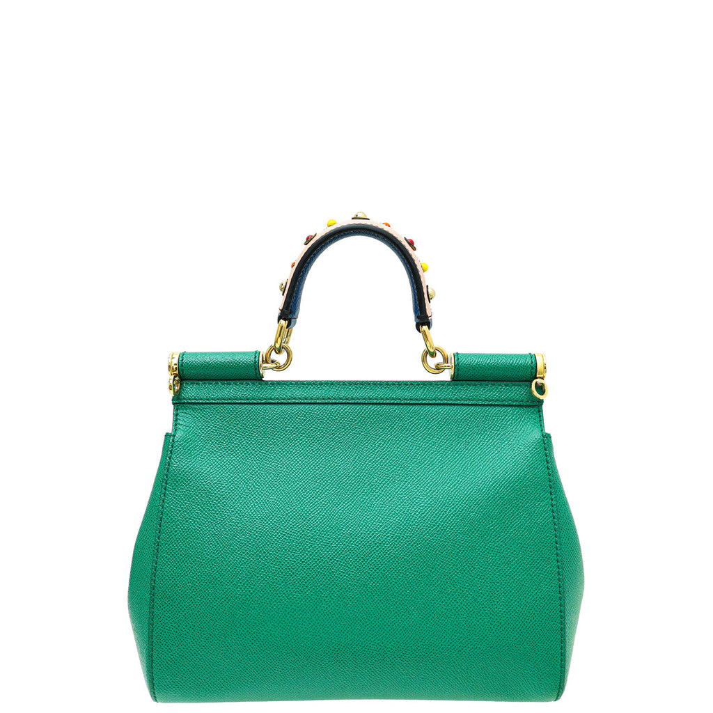 Dolce & Gabbana Green Dauphine Studded Handle Sicily Bag W/ Twilly