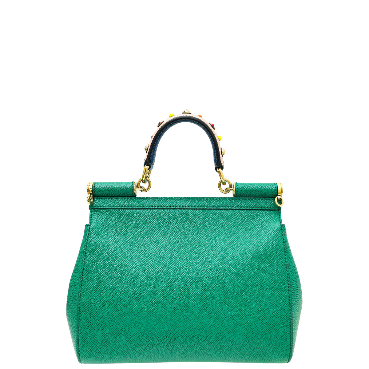 Dolce & Gabbana Green Dauphine Studded Handle Sicily Bag W/ Twilly