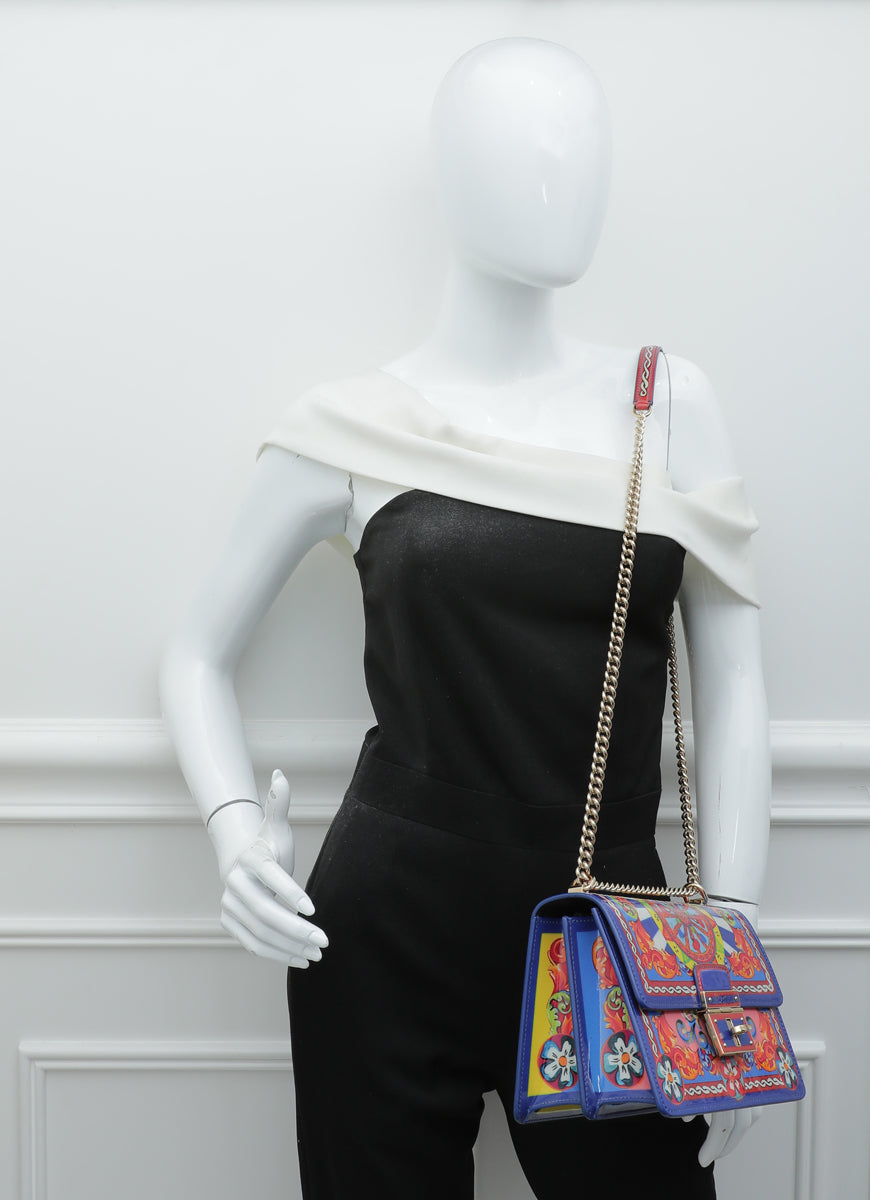 Dolce & Gabbana Blue Rosalia Multicolor Flap Chain Bag