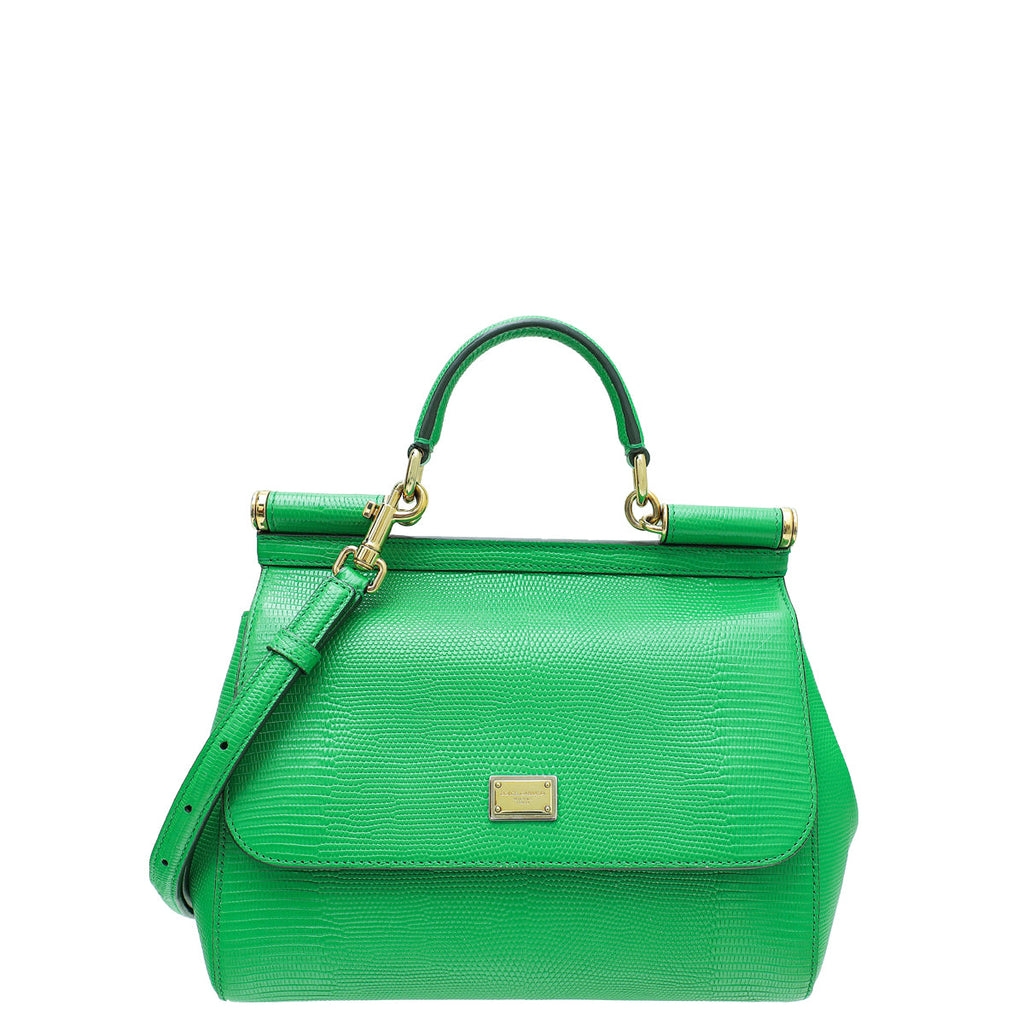 Dolce & Gabbana Green Iguana Print Sicily Medium Bag