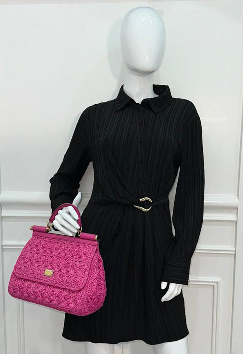 Dolce & Gabbana Fuchsia Raffia Sicily Medium Flap Bag