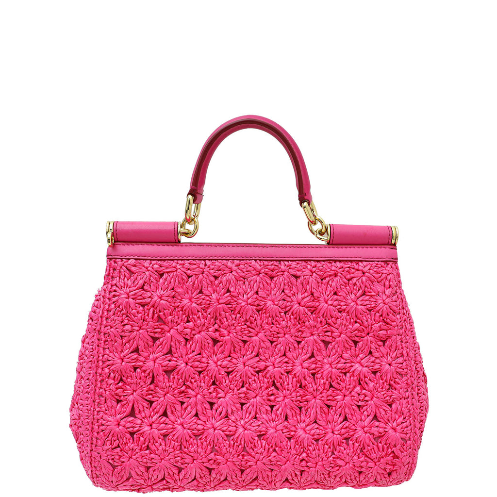 Dolce & Gabbana Fuchsia Raffia Sicily Medium Flap Bag