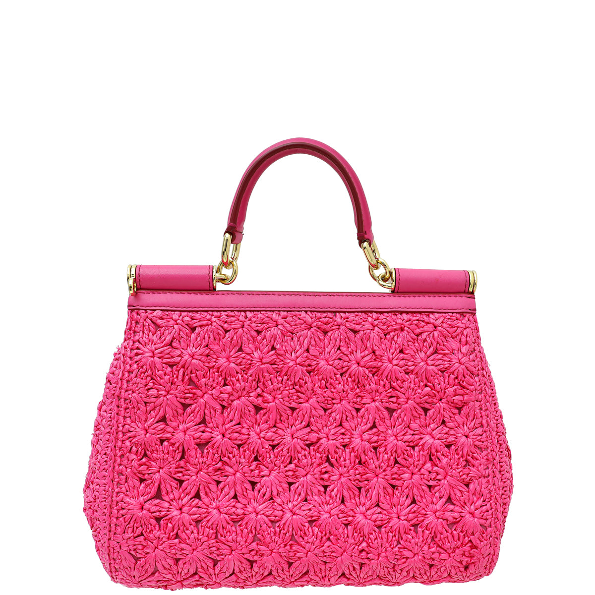 Dolce & Gabbana Fuchsia Raffia Sicily Medium Flap Bag