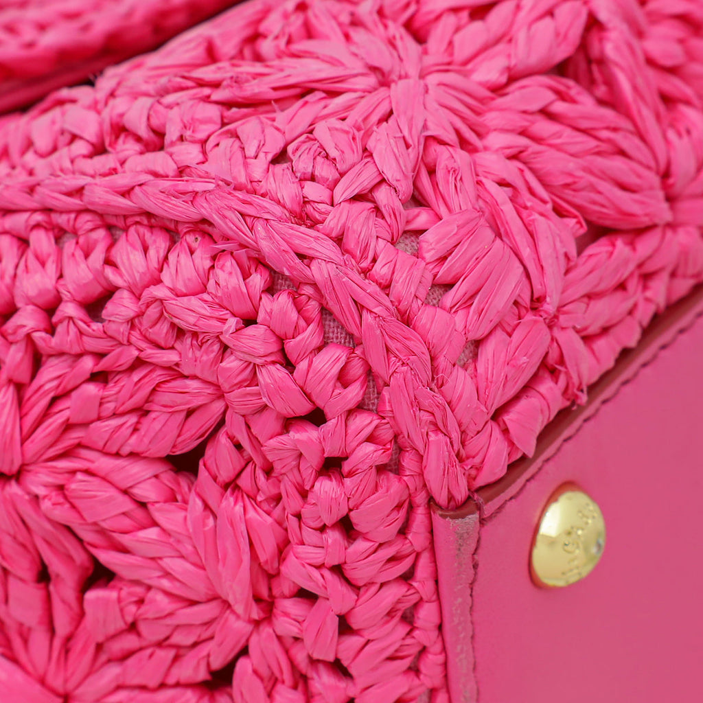 Dolce & Gabbana Fuchsia Raffia Sicily Medium Flap Bag