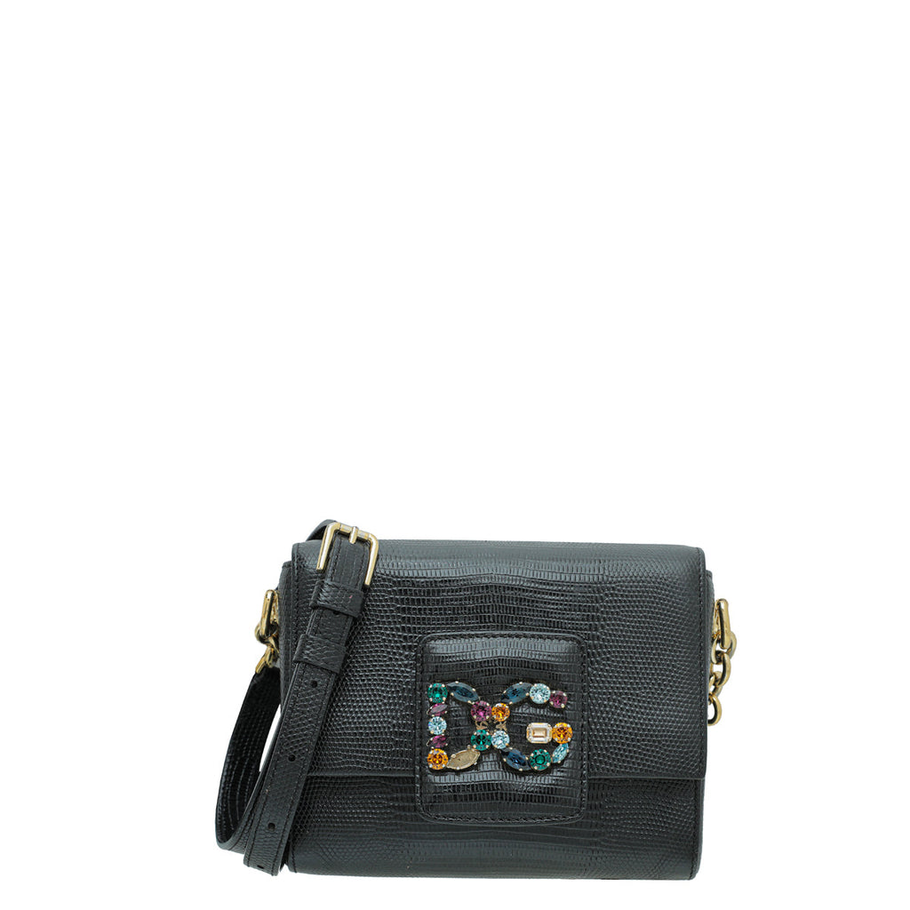 Dolce & Gabbana Black Iguana Print DG Millennials Small Crossbody Bag