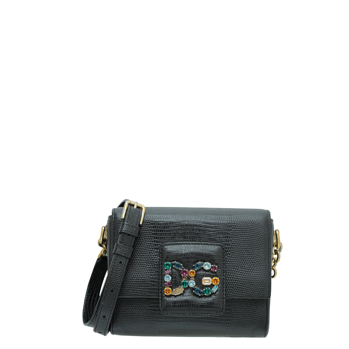 Dolce & Gabbana Black Iguana Print DG Millennials Small Crossbody Bag