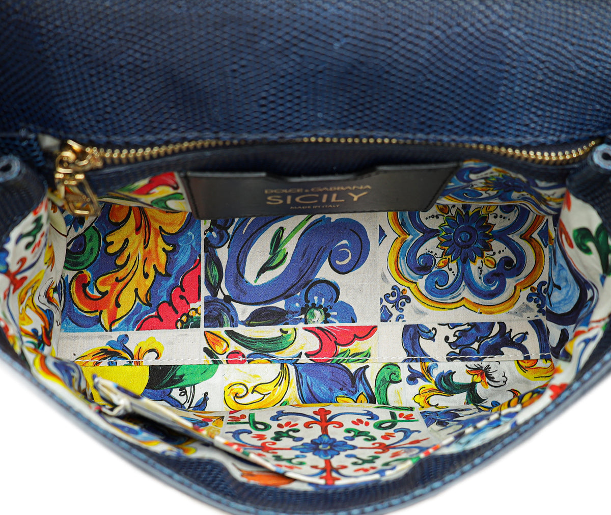 Dolce & Gabbana Navy Blue Sicily Iguana Print Medium Bag