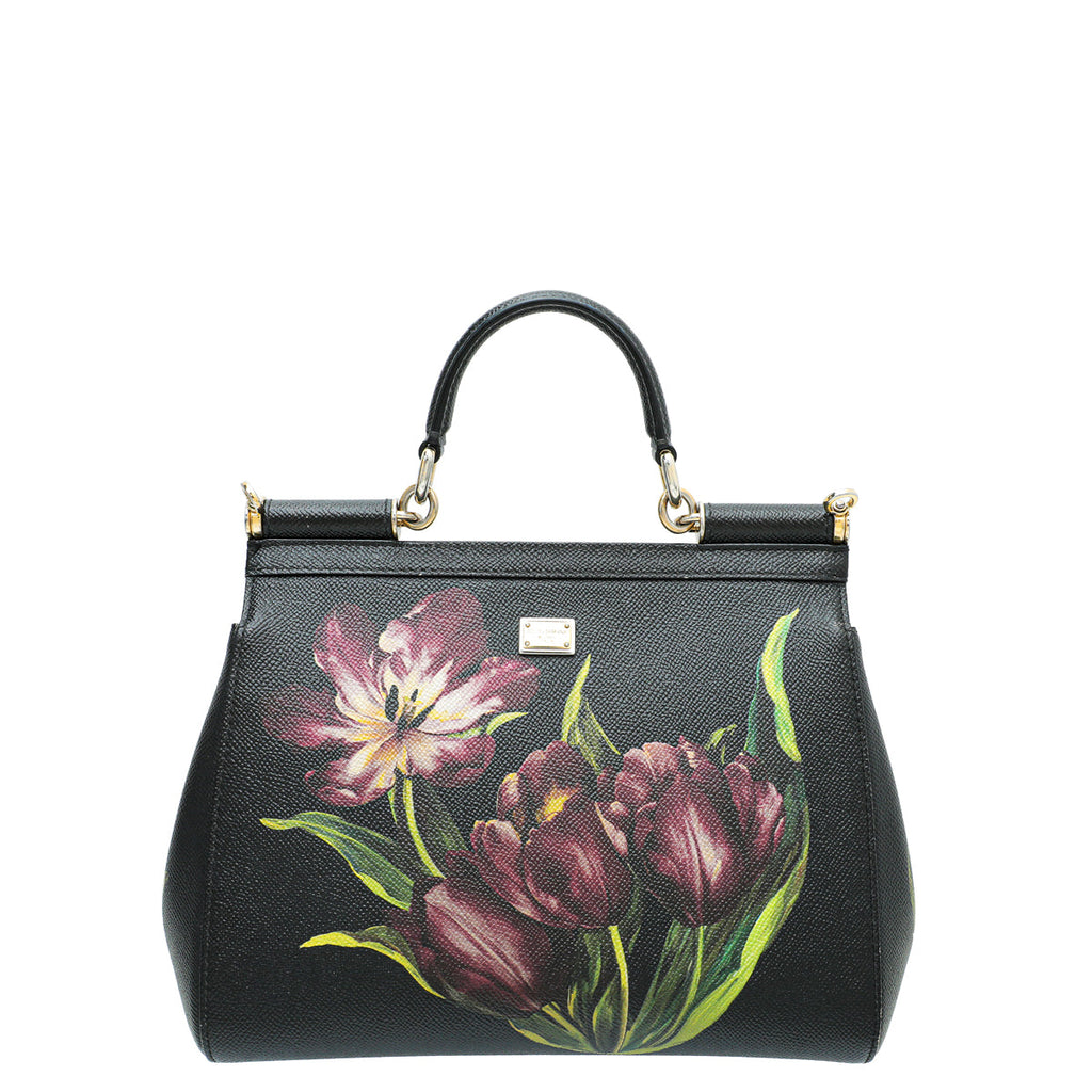 Dolce & Gabbana Black Dauphine Sicily Print Medium Bag