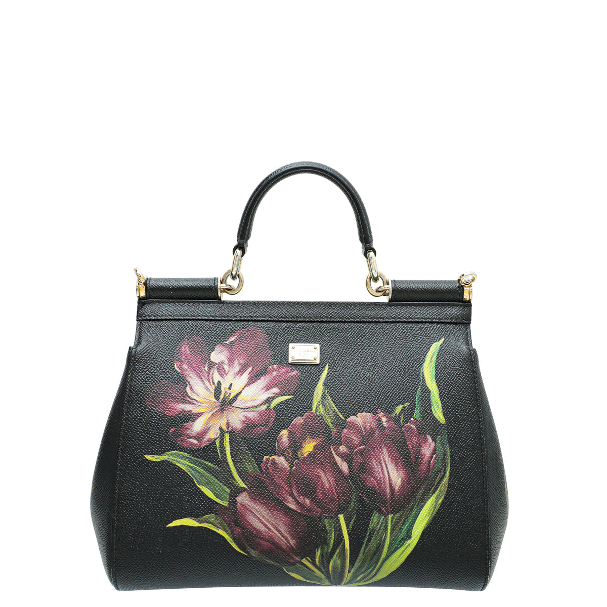 Dolce & Gabbana Black Dauphine Sicily Print Medium Bag