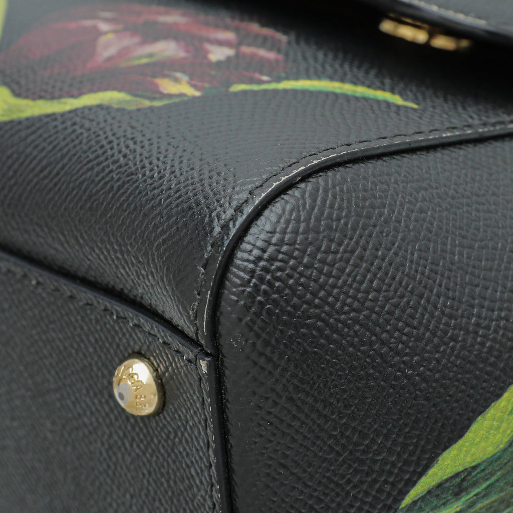 Dolce & Gabbana Black Dauphine Sicily Print Medium Bag