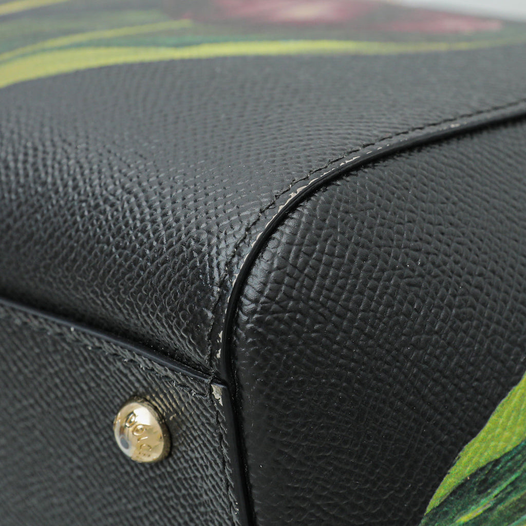 Dolce & Gabbana Black Dauphine Sicily Print Medium Bag