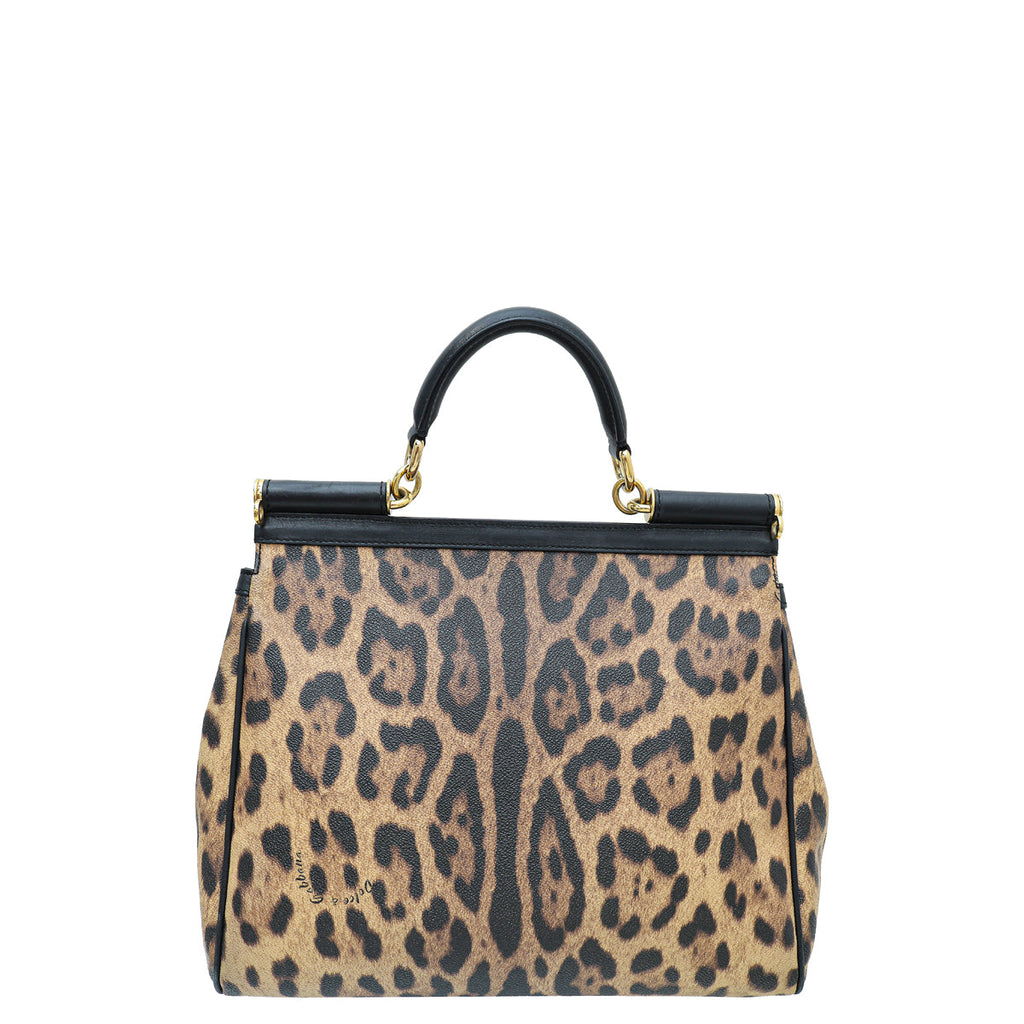 Dolce & Gabbana Bicolor Leopard Print Sicily Large Bag