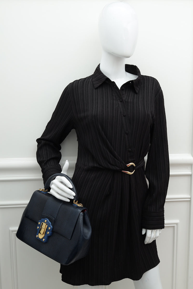 Dolce & Gabbana Navy Blue Lucia Iguana print Top Handle Bag