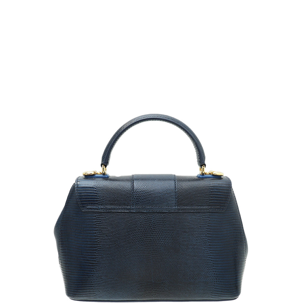 Dolce & Gabbana Navy Blue Lucia Iguana print Top Handle Bag