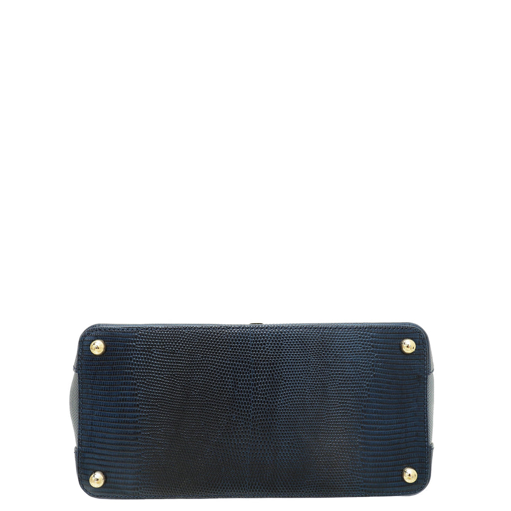 Dolce & Gabbana Navy Blue Lucia Iguana print Top Handle Bag